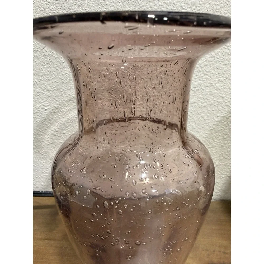 Vintage Hand Blown Pink Controlled Bubble Glass Vase 8